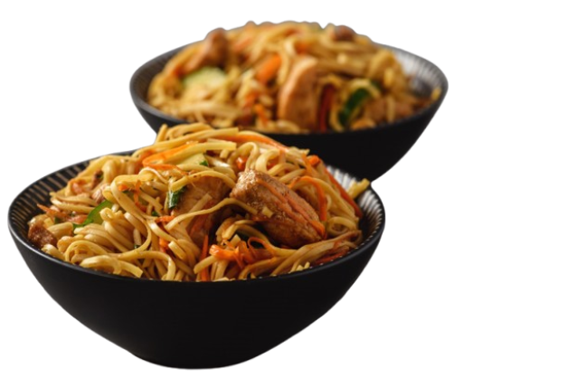 Gebratene Nudeln mit Hühnerfleisch u. Chop Suey